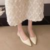 Women's Leather Pointed Toe Slingback Slip-on Low Heeled Sandals Soft Comfortable Casual Female Summer Daily Pumps Footwear Shoe