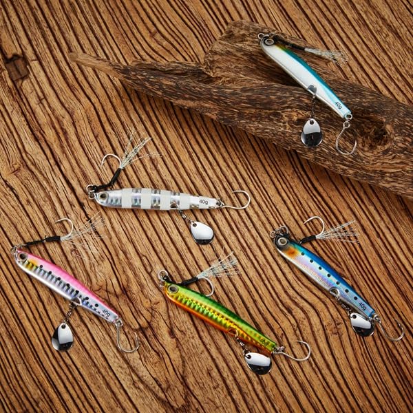 REEF DREAM Jig Metalic Momeală Seabass Pește Albastru Jig cu Lamă 20g 30g 40g Set 5 Culori Jig Cădere Lentă Pește Albastru Seabass Cambulă Merou