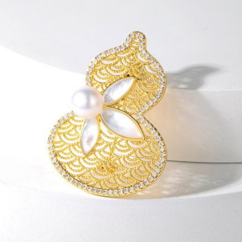 New Chinese Style Hollow Gourd Pearl Elegant Suit Brooch For Women Clothing Coat Corsage Jewelry Accessories Gifts