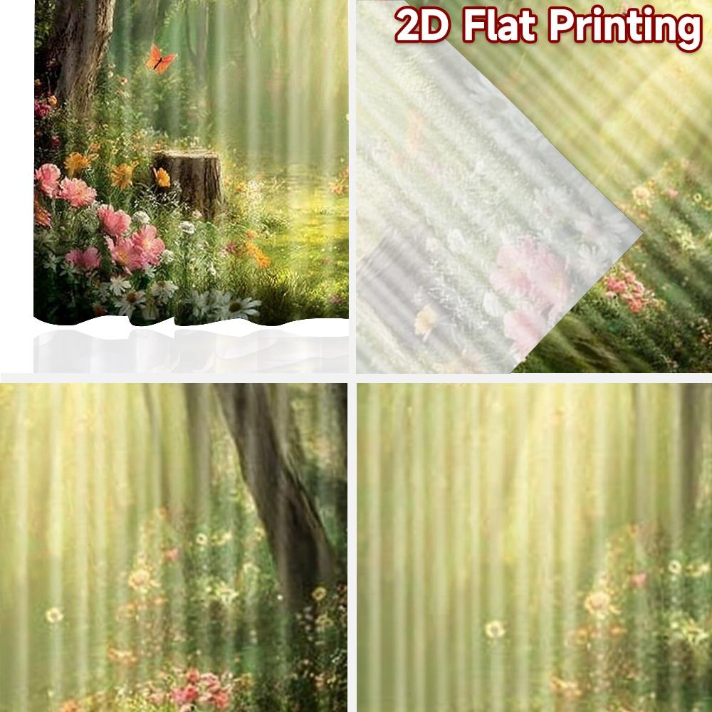 2D flat printing 2pcs Window Curtains Enchanted Forest Butterflies Sunlight Meadow Digital Printed Polyester Drapes Seasonal