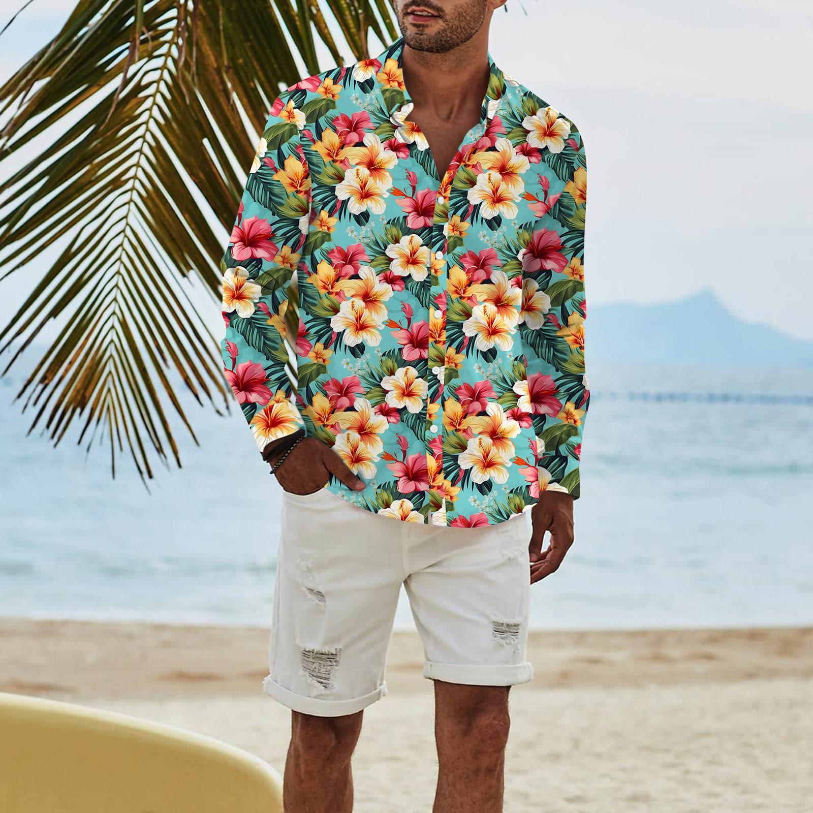 

Чоловіча мода Футболка з довгим рукавом з принтом, повсякденна, на ґудзиках, звичайної посадки, топ L