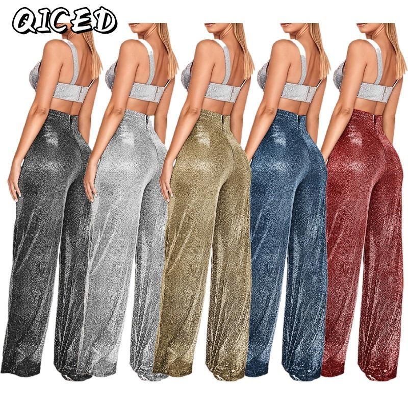 QICED Women's Fashion Casual Solid Color Print Pants & Capris