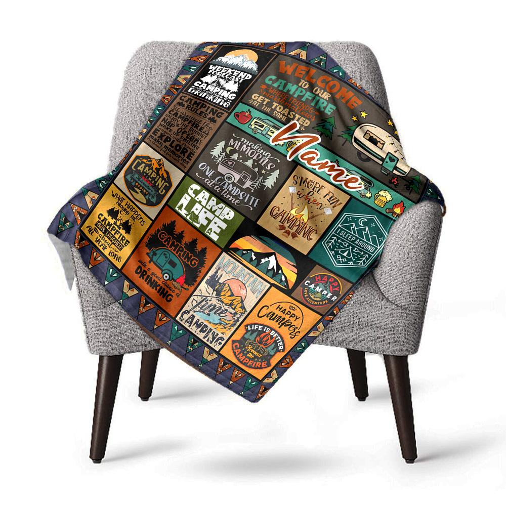 Camping Adventure Theme Home Customize Your Name Blankets Comfortable Soft Lightweight Allyearround Multipurpose Blanket For Picnics Sofas Offices