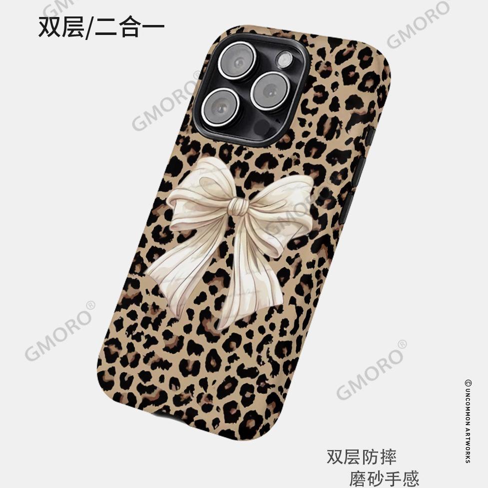 TK Explosive Bow Iphone16/17pro 2-in-1 Film Shell 15 Sexy Leopard Print Apple 14 Anti-drop Shell