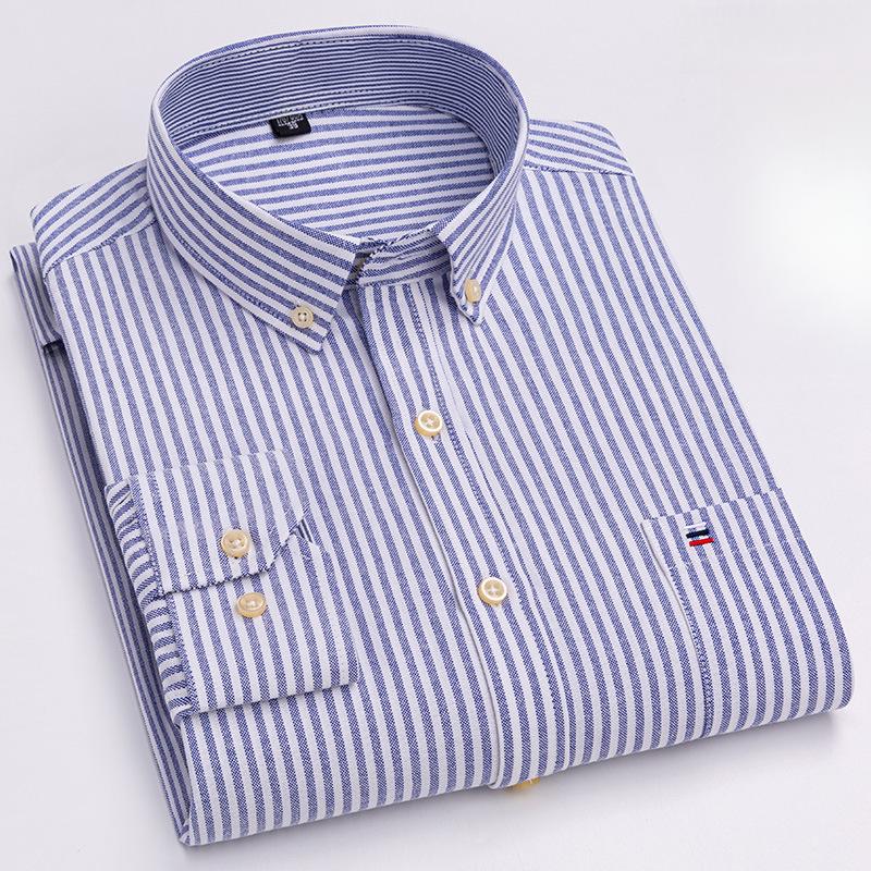 

100% Pure Cotton Men S Oxford Long-Sleeve Shirt Casual Plaid All-Cotton Large Size Shirt For Young And Middle-Aged Men 7XL