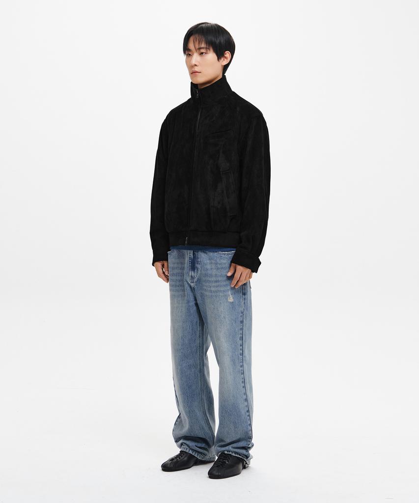 INTEMPOMOOD High-Neck Suede Jacket_Black