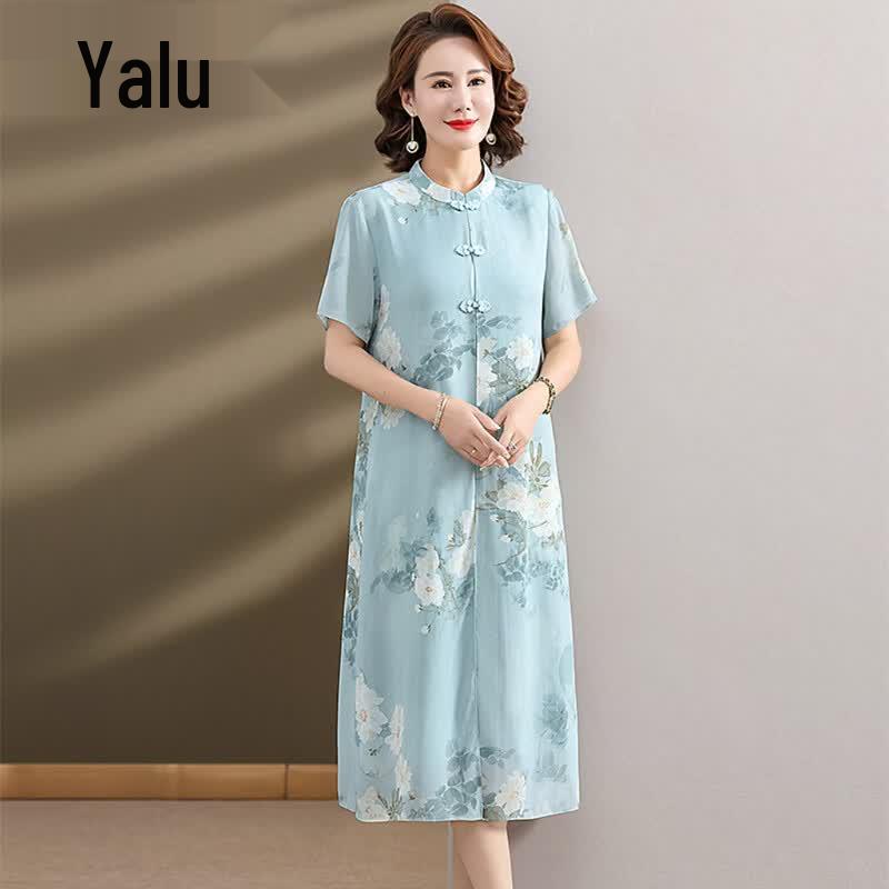 Yalu New Chinese Style Floral Mom s Dress 3XL