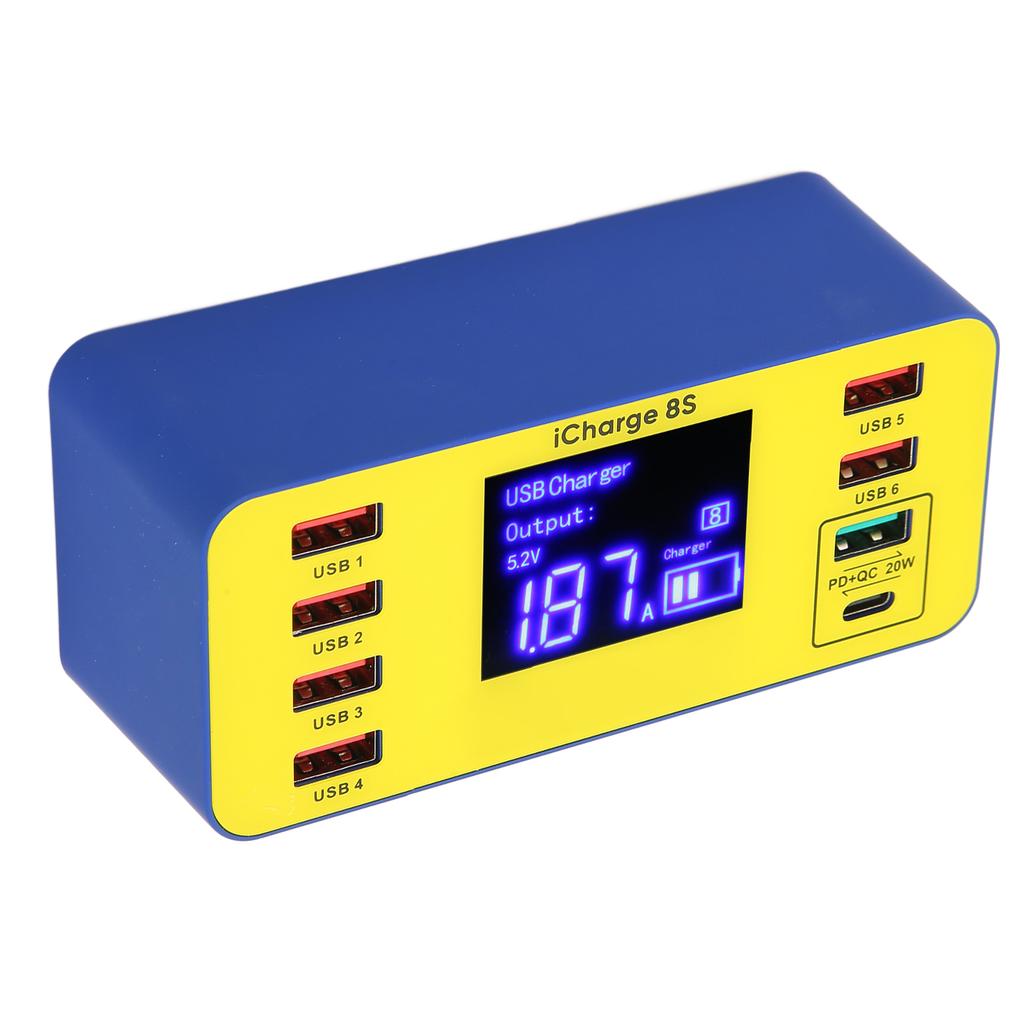 8-Port Ladestation 40W Schnellladung Multi-Port USB-Hub-Ladegerät mit LCD-Digitalanzeige