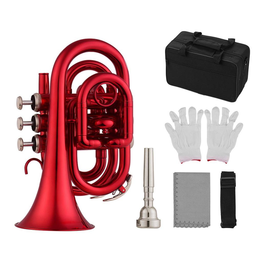 Mini  Trumpet Bb Flat Brass Material Wind Instrument with Mouthpiece Gloves Cleaning Cloth Carrying Case  Trumpet