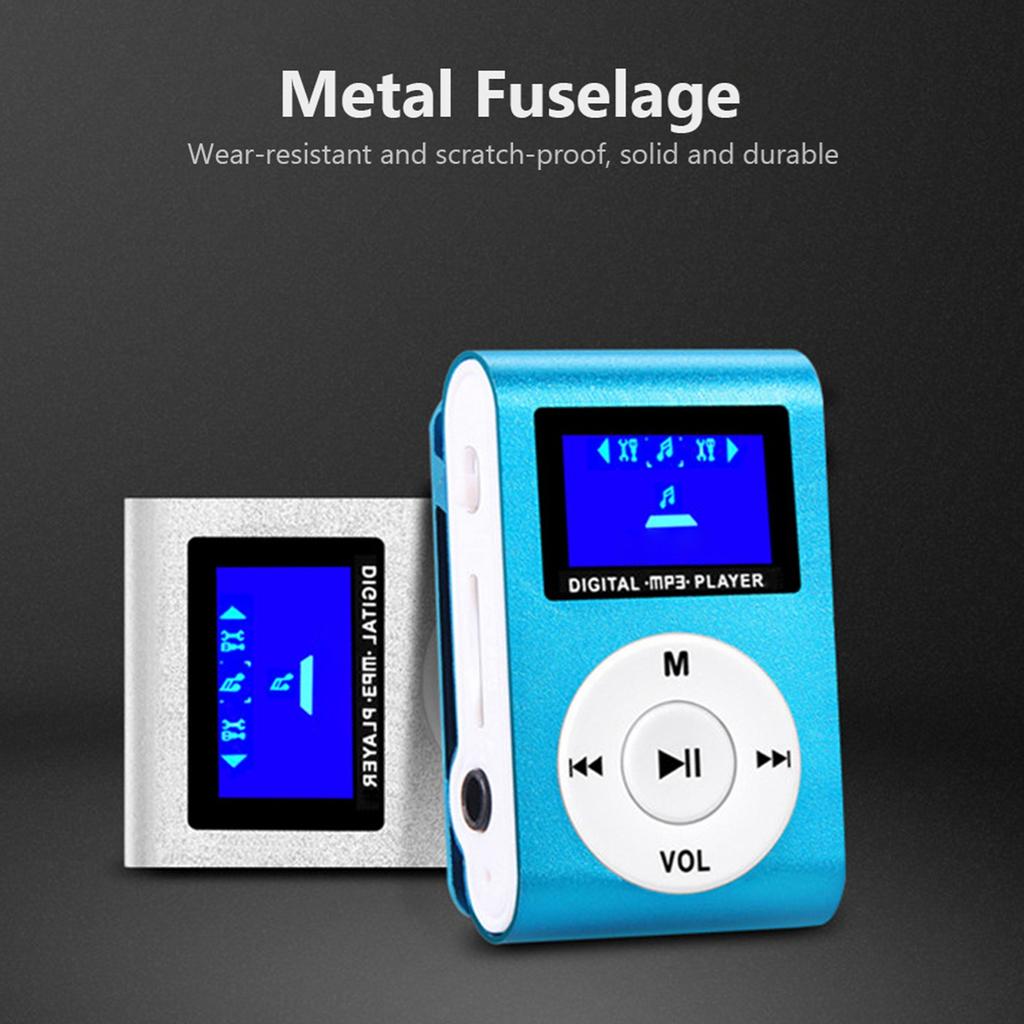 Mini Portable MP3 Music Player Metal Clip On MP3 Player with LCD Screen Support TF Card Wide Application Silver