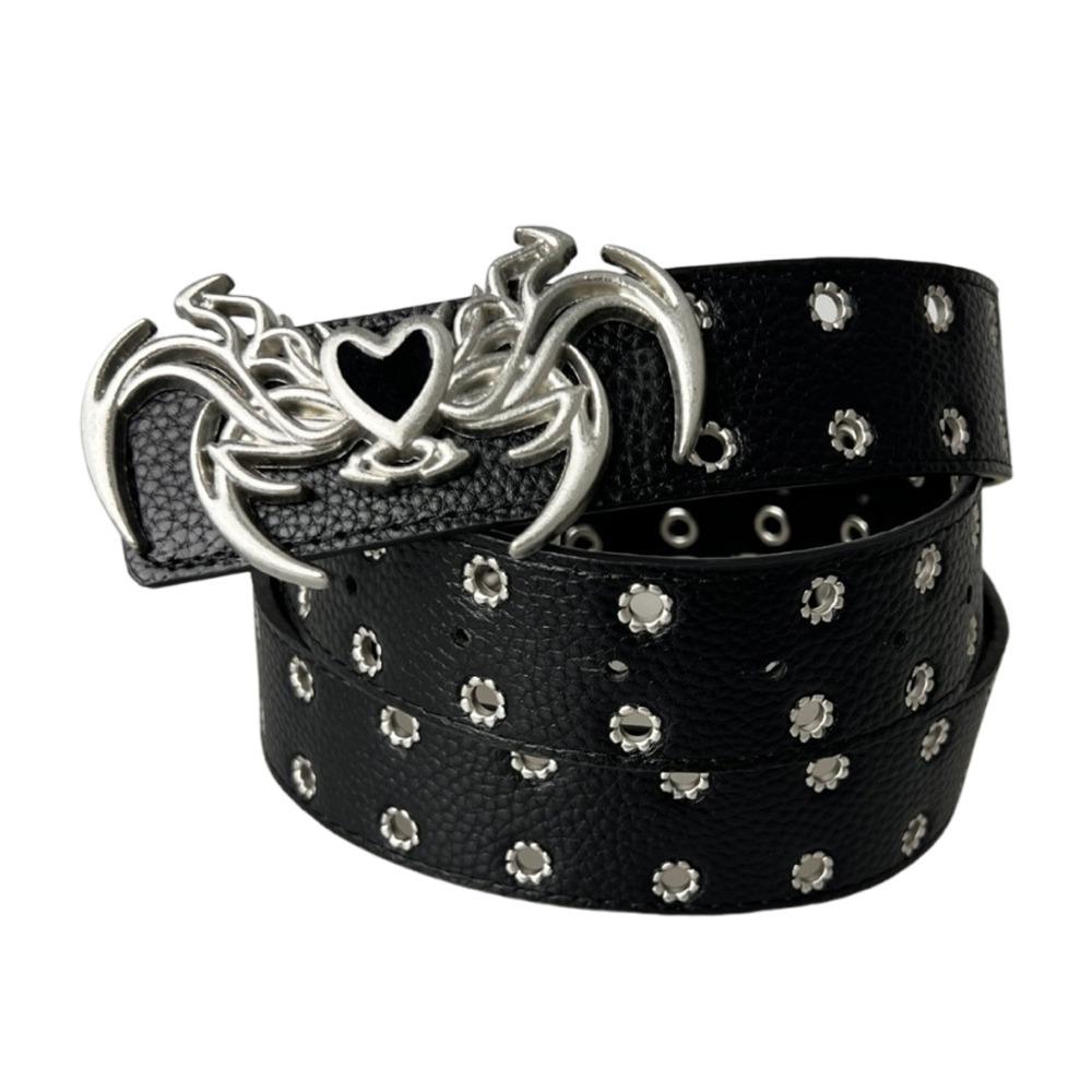 

Панк ремінь з крилами диявола, рельєфний ремінь з серцем та заклепками, крутий ремінь у стилі Y2K для жінок та чоловіків чорний