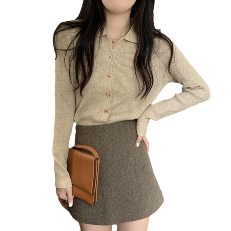 Simple temperament Polo neck knitted cardigan bottoming top women's autumn and winter design sense inner sweater