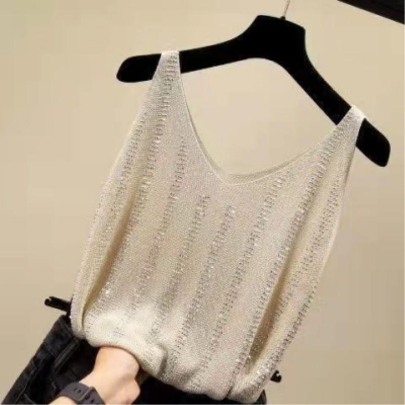 Women's Summer Loose Sleeveless T-Shirt Solid Color V-Neck Camisole Tank Top