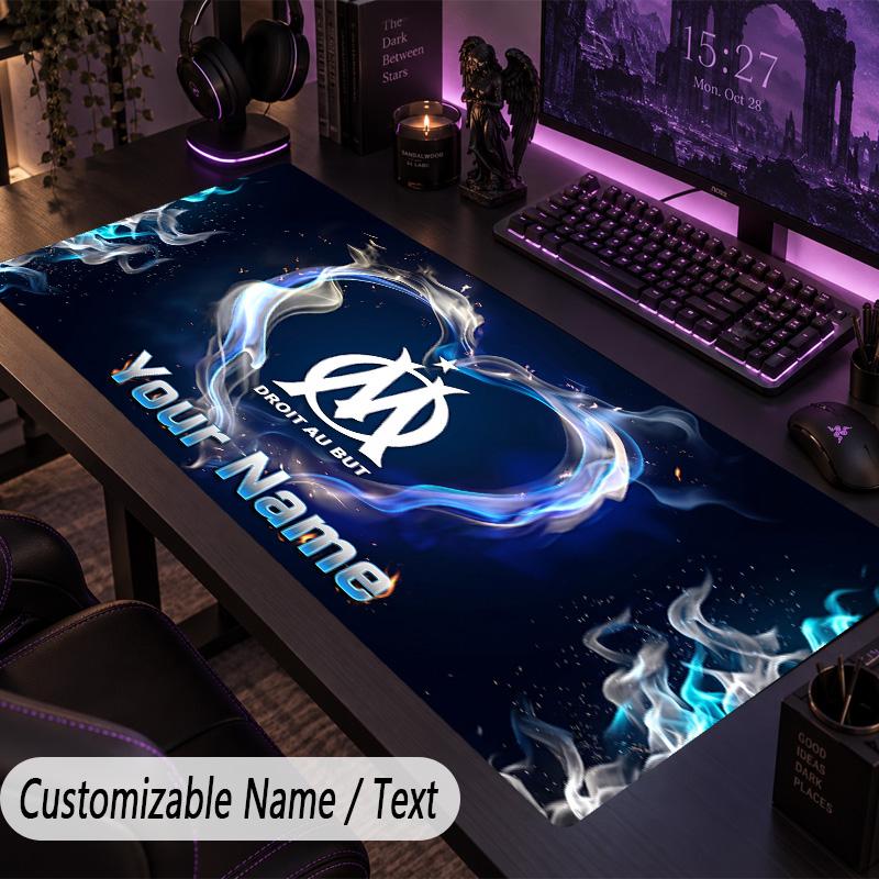 Large Mouse PadOlympique Marseille FC Custom Name Text Personalized Desk Mat Non Slip Gaming Pad