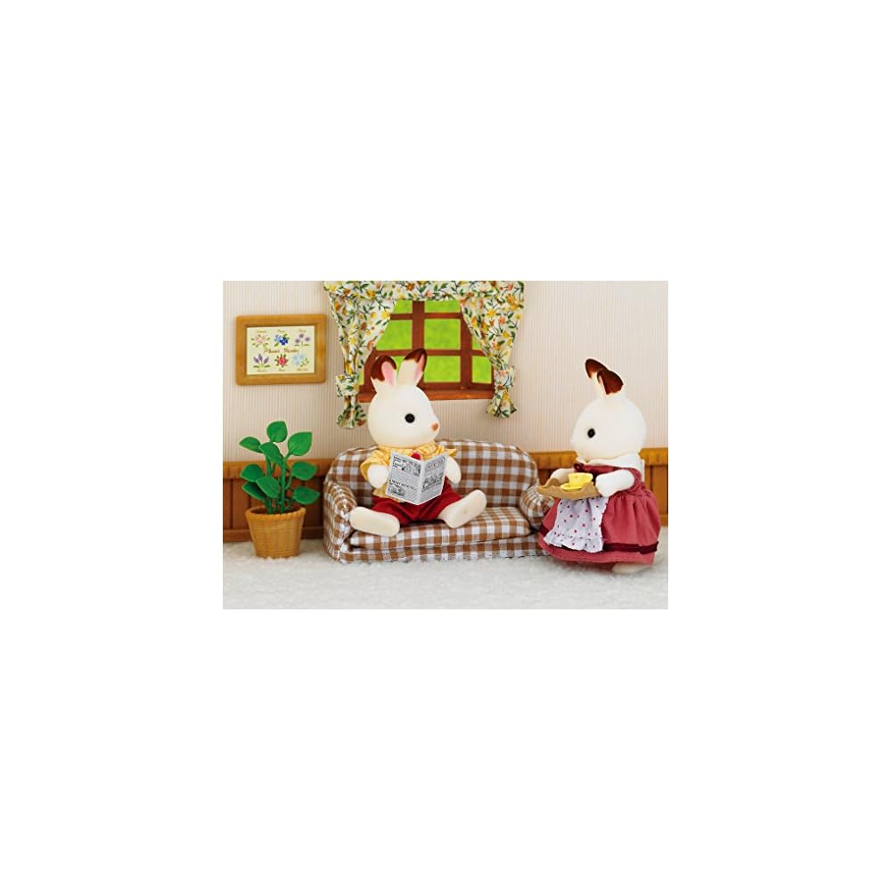 Sylvanian Families Chocolate Rabbit Father Doll and Furniture Set for Dollhouse Toy Ages 3 and Up