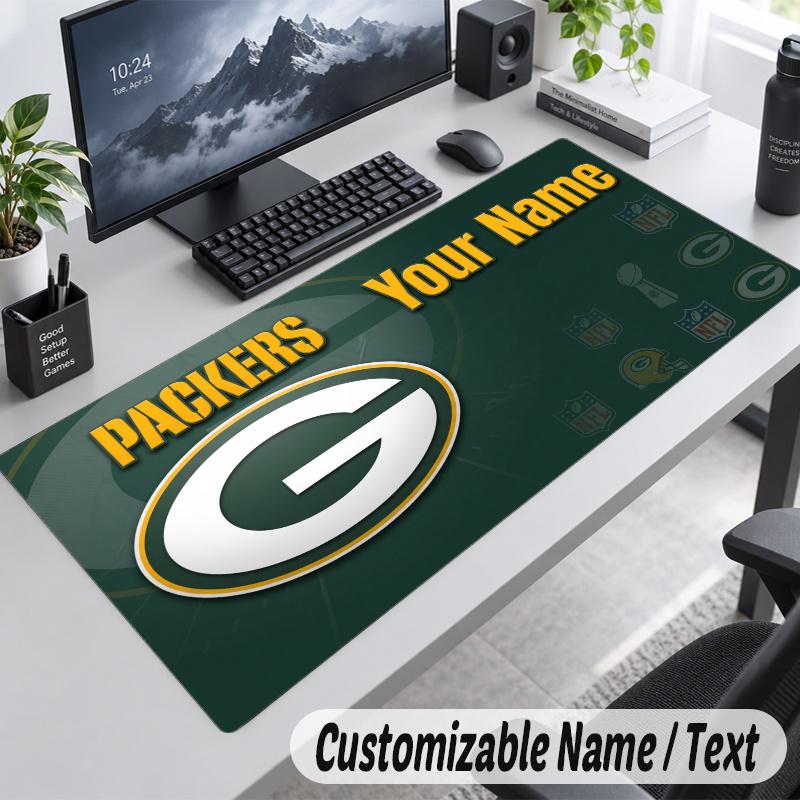Green Bay Packers Personalized Large Mouse Pad Custom Name Text Extended Desk Mat Gaming Mousepad
