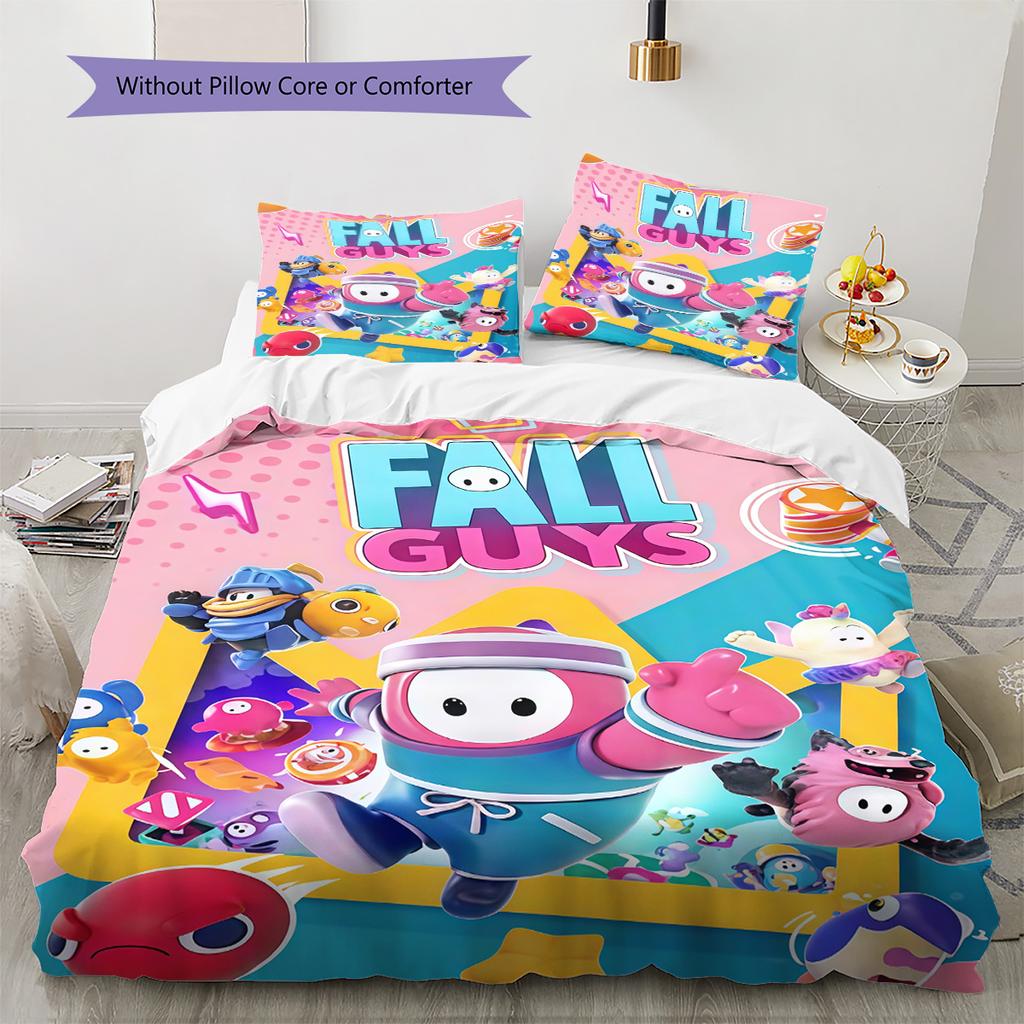 Fall Guys Set Copripiumino Trapuntato con Fantasia Federa Decorazione per la Casa Regalo di Compleanno (1 * copripiumino + 2 * federa, senza nucleo)