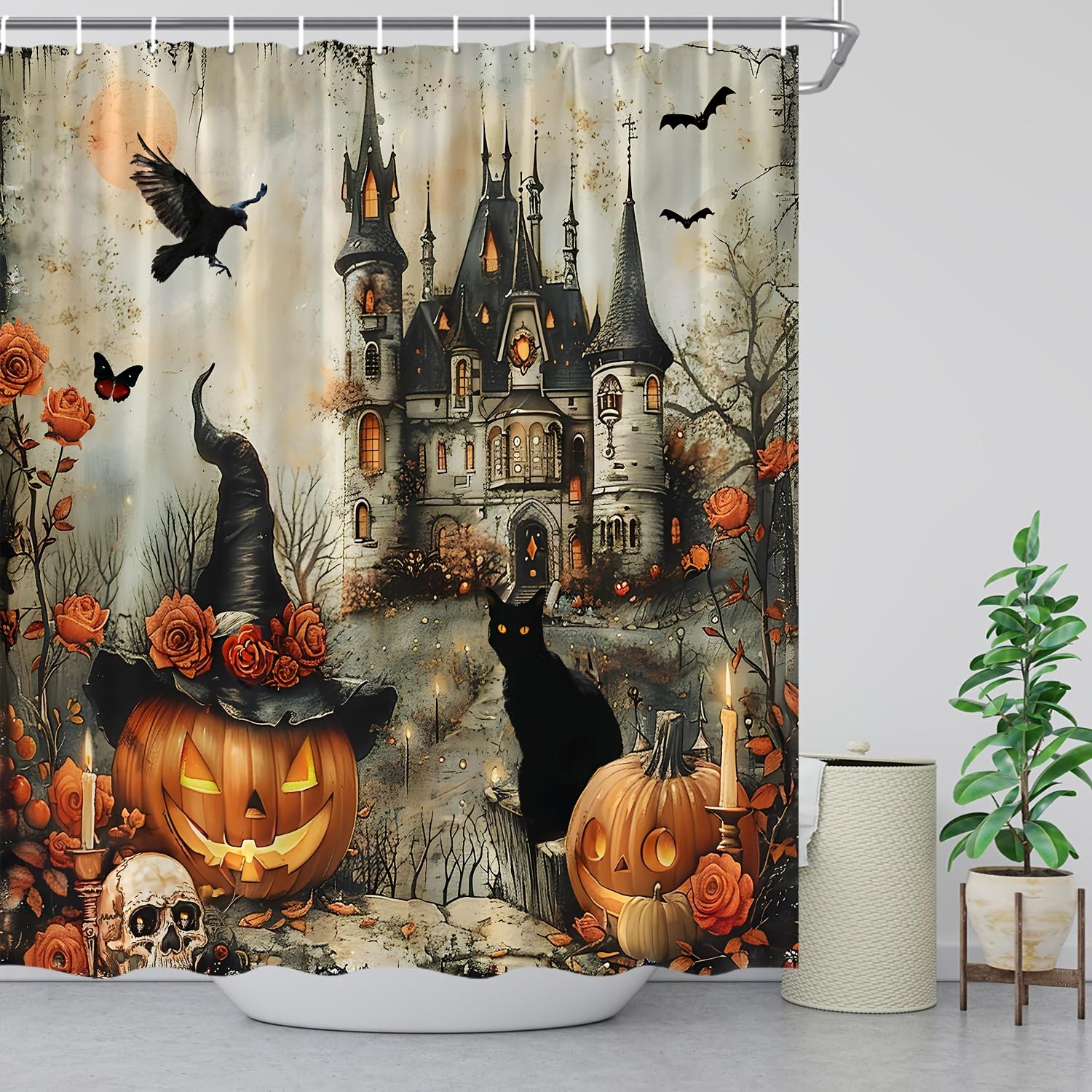 

1/4Pcs Halloween Decoration Pumpkin Castle Pattern Shower Curtain Bathroom Decor Halloween Decoration Indoor Showr Curtain Only90x180curtain