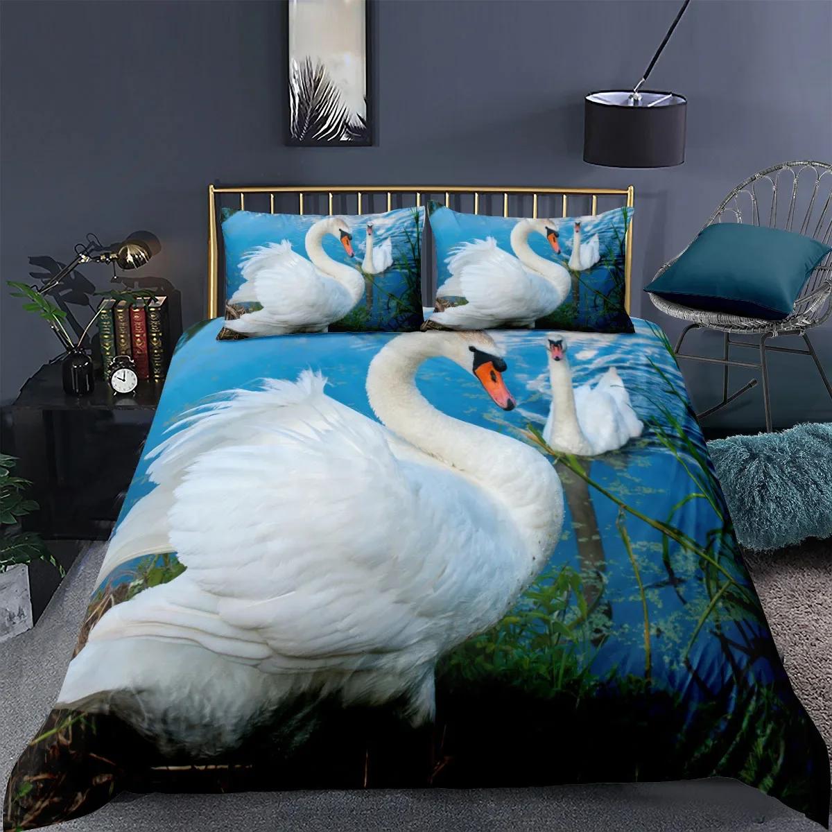 

Принт Лебеди Постельные комплекты США Кинг 259x229см Высокое качество Супермягкий Удобный Хлопковый Постельный комплект Домашний Текстиль Комплект пододеяльника EU Twin(135x200cm)