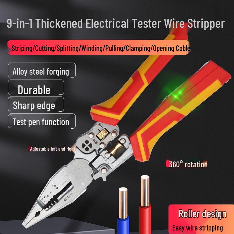 Verbesserter 9-in-1 Multifunktions-Abisolierer: Schneider, Abisolierer, Crimpzange, Kabelschneider & Spannungsprüferzange.