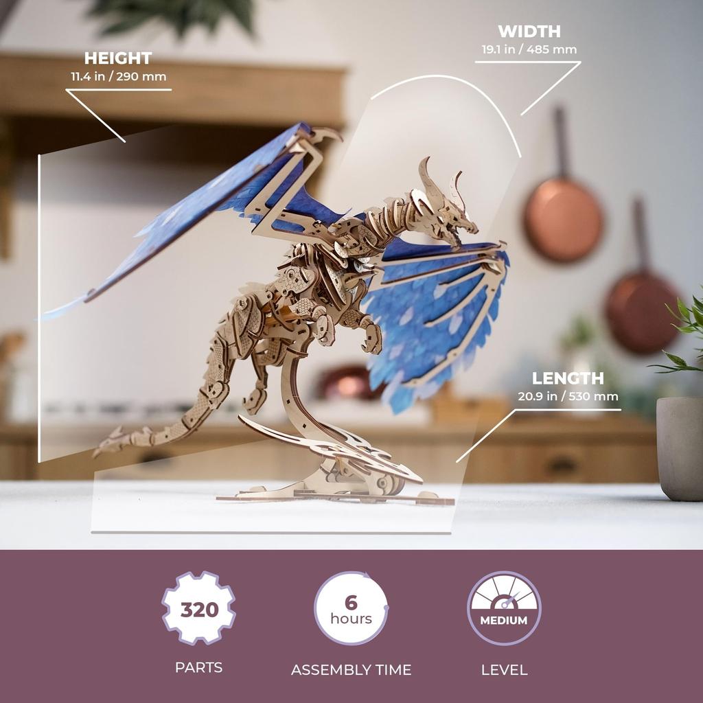 Ugears Windstorm Dragon Wooden Puzzle, No Glue or Tools Required, 3D Puzzle with Assembly Instructions
