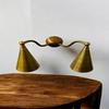 Elegant Mid-century Brass Double Wall Sconce with Tapered Rough-hewn Shades