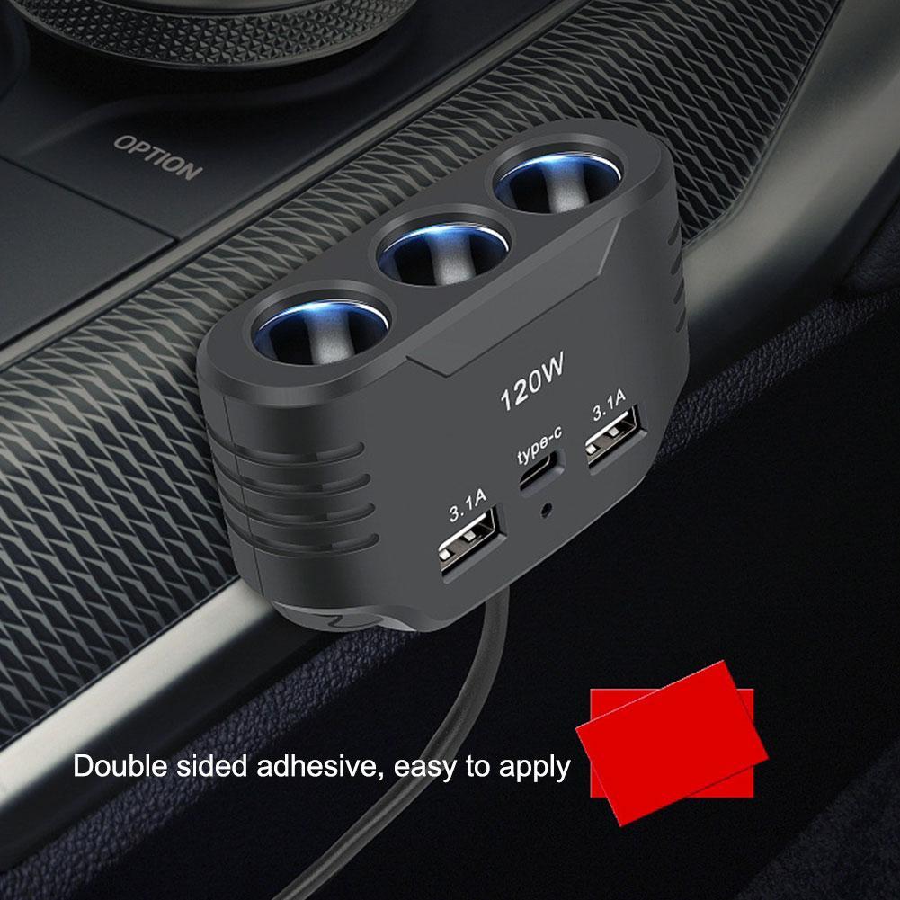 120W Car Cigarette Lighter Splitter 3 in 1 Dual USB Socket Fast Car Charger Plug Phone Power Adapter for Car DVR GPS Dashcam