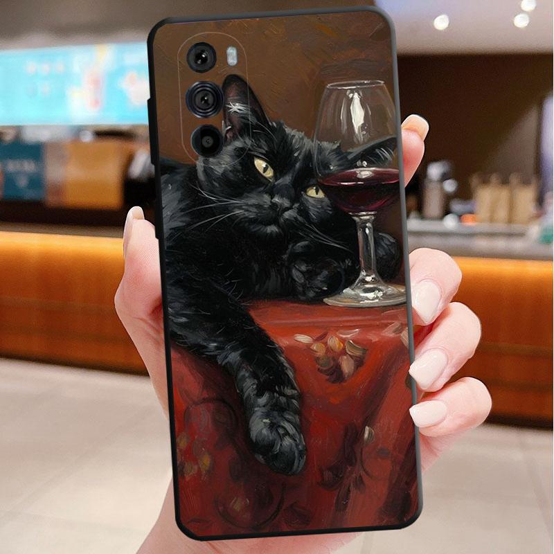 

Phone Case For Motorola Edge 50 40 Pro 60 50 40 30 Ultra Neo Fusion Moto G Play G Stylus G Power G Art Black Cat Wave Van G Play 4G 2024