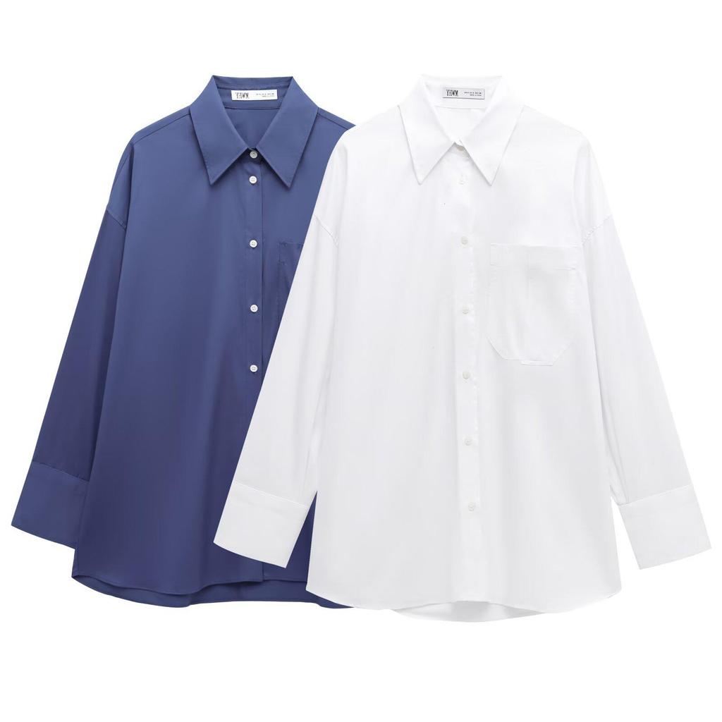 2025 Spring Women's Fashionable Loose European & American Style Pocket Shirt
