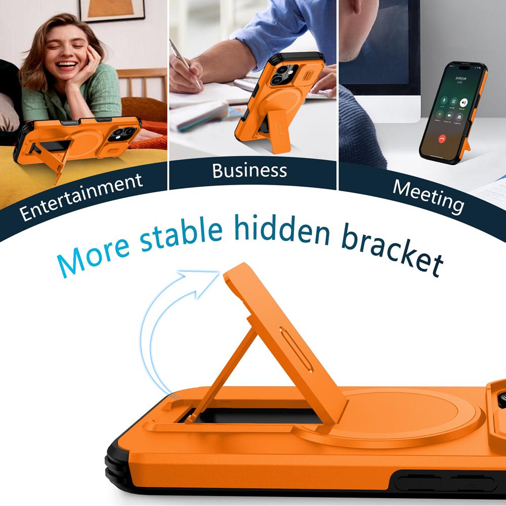 KEYSION Shockproof Armor Magnetic Case for iPhone 17 16 Plus Slide Camera Protect Kickstand Wireless Charging Phone Back Cover