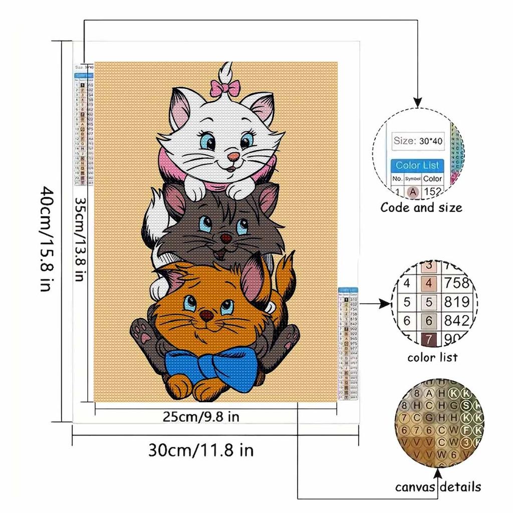 5D Diy Diamond Painting Three Cats Stacked Up Full Drill Rhinestones Mosaic Embroidery Handmade Products Home Decor Gift