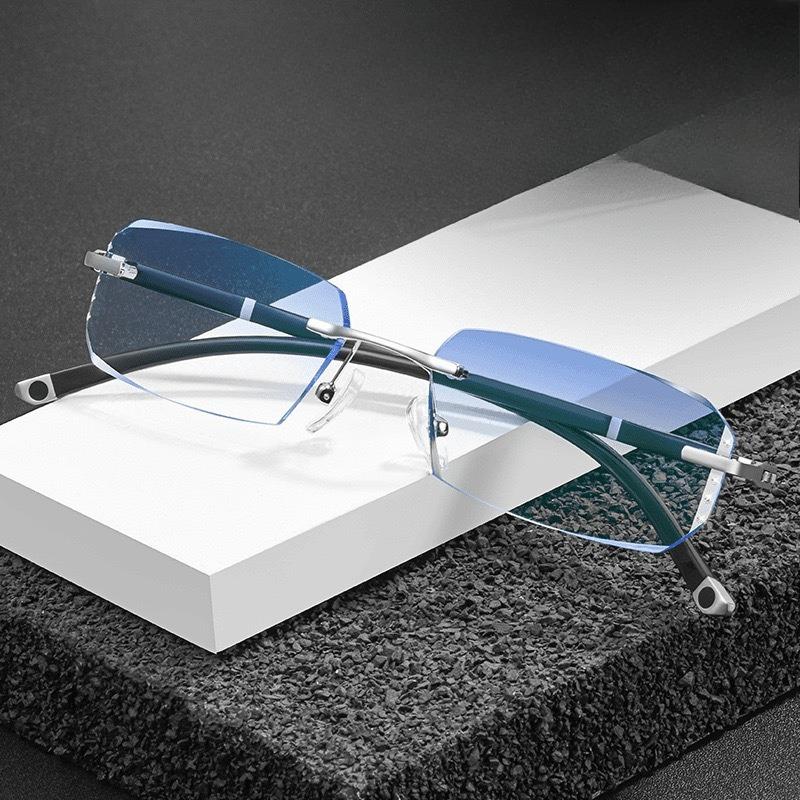 Frameless Anti Blue Light Presbyopia Glasses HD Diamond Cut Edge Business Square Computer Reading Eyes