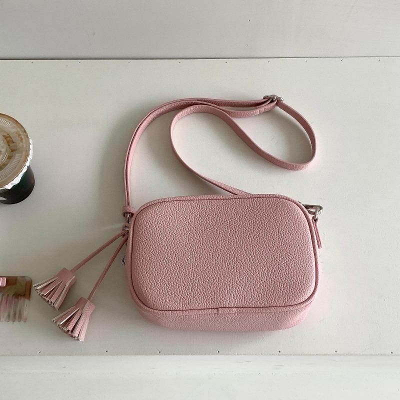 New small square bag, matte tassel mobile phone bag, zipper, solid color niche one-shoulder messenger bag, women's small bag.