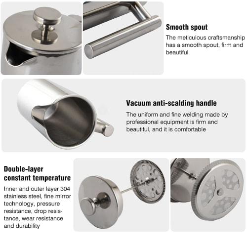 Vbestlife French Press Double-Walled Stainless Steel Coffee Maker, Coffee/Tea Maker Pot for Home, Office, or Coffee House (800ML)