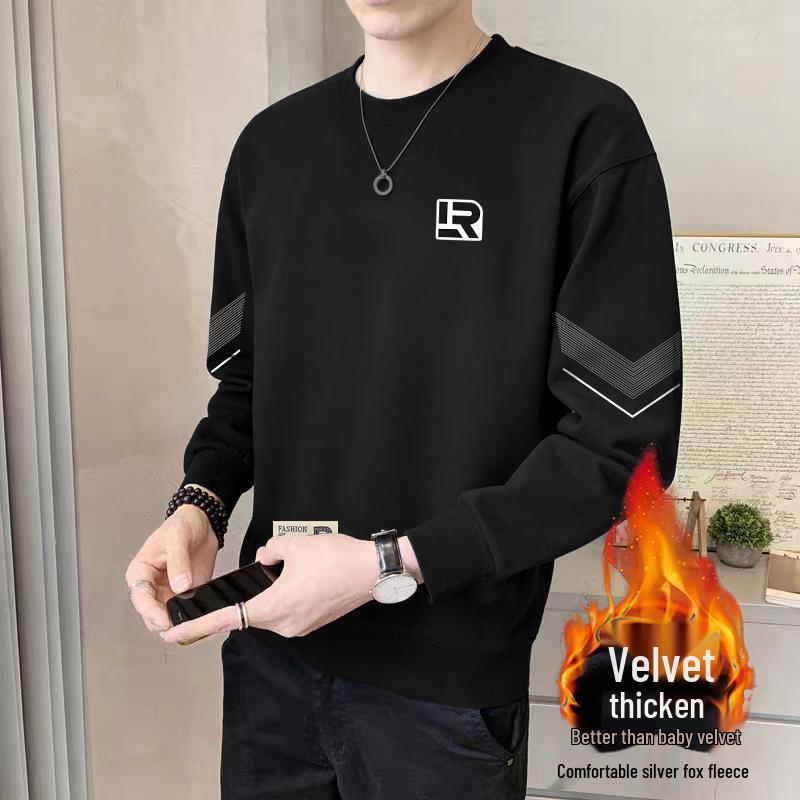 

Men s Trendy Autumn/Winter Thickened Loose Fit Round Neck Hoodie, Velvet Base Layer, Casual Fashion Long Sleeve Pullover. 2XL (130-145 jin)