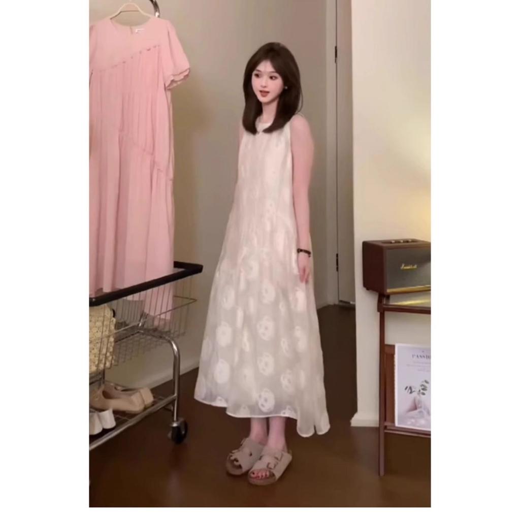 Small sweet print sleeveless medium and long dress women's summer new age reduction loose and thin vest skirt
