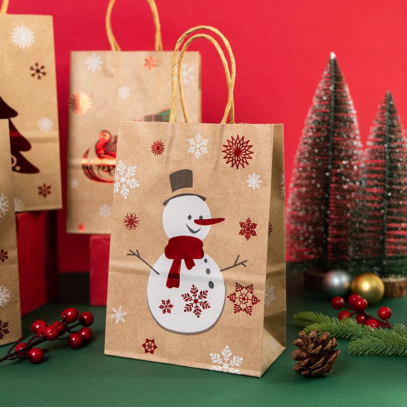 StoBag, Joyful Christmas Kraft Paper Reusable Bags, Party Decor, Packing Presents, Gifts, Candy,  Reindeer Pattern, Snowflake