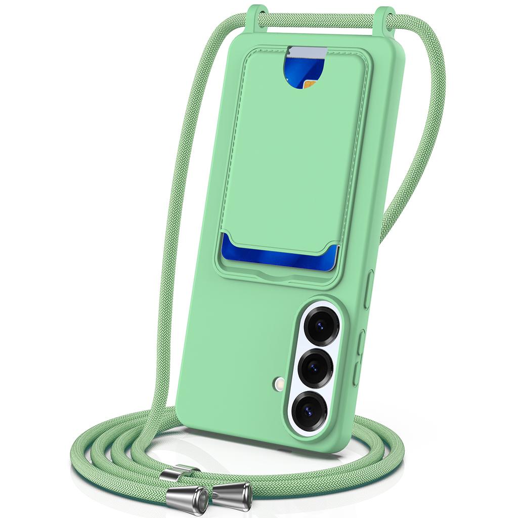 For Samsung Galaxy S26+ Case Liquid Silicone Card Holder Back Phone Cover with Lanyard