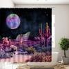 Cactus Shower Curtain,Western Nature Wild West Nature Sunset In Sonoran Desert Near Phoenix Fabric Saguaro Bathroom Curtain Sets
