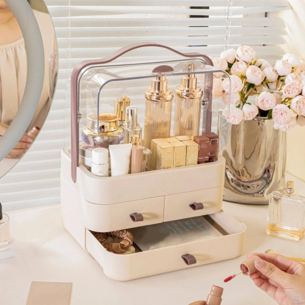 Dustproof Cosmetics Storage Box Large Capacity Container Makeup Organizers Multi-function Plastic Large Makeup Box Lady