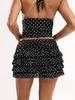 Women's Retro Halter V-Neck Polka Dot Top & Ruffled Skirt Set