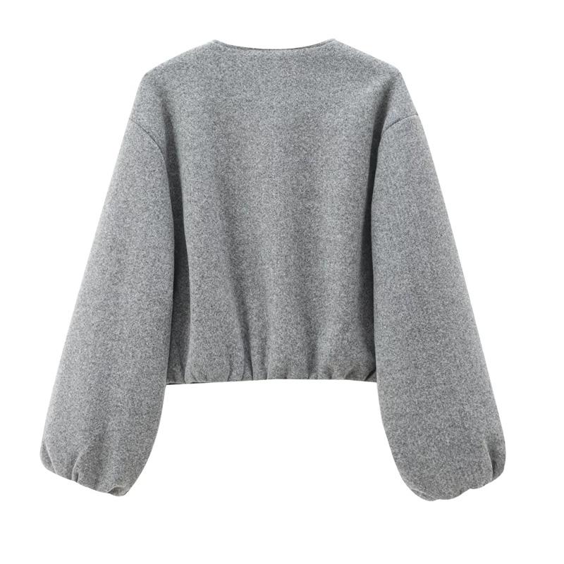 Oberbekleidung Cropped Bomberjacke Damen Herbst Langarm Kunstwolle Mäntel für Damen Winter Reißverschluss Grau Beige Kurzmäntel