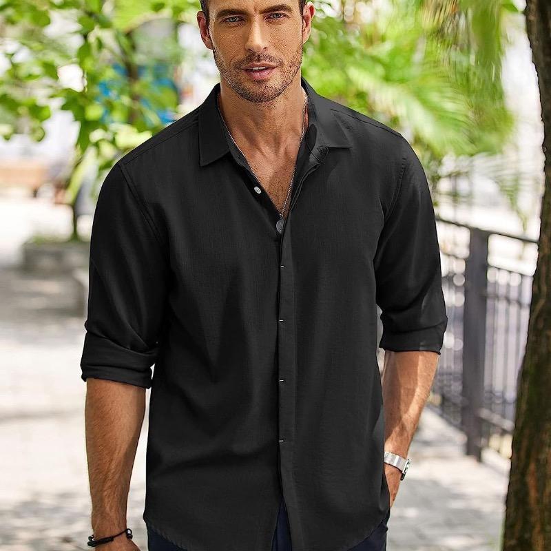Men's Shirt Solid Color Cardigan Long-sleeved Lapel Shirt