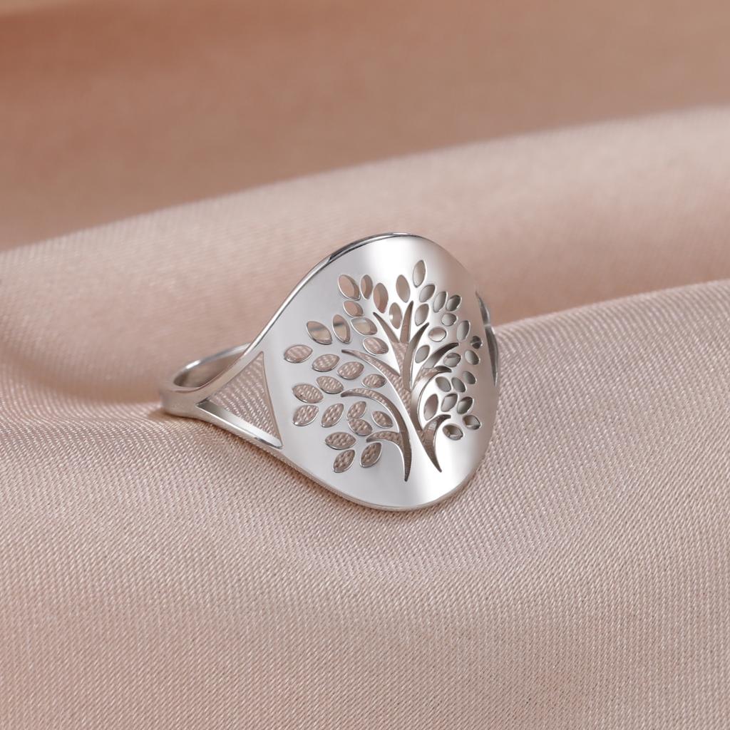 Retro Tree of Life Stainless Steel Ring for Men and Women Lucky Talisman Jewelry Fashion Wide Finger Ring Birthday Gift
