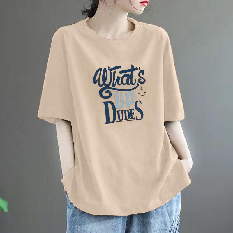 T-shirt d'été en coton pour femme, grande taille, col polo, ample, imprimé, décontracté