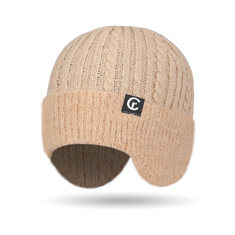 Unisex Winter Plush Knit Hat Set with Windproof Ear Protection - Warm Imitation Mink Fur for Outdoor Cycling