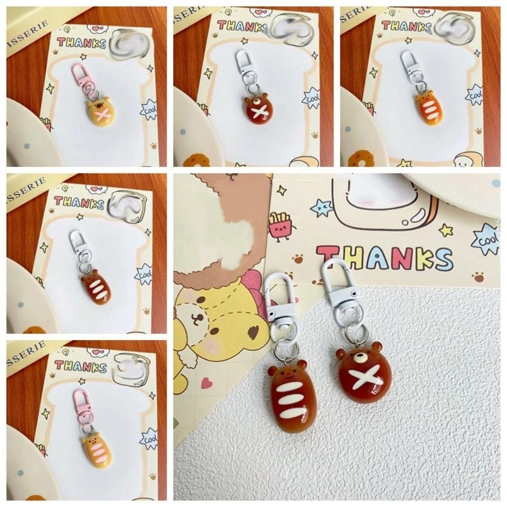 Korean Style French Bread Bear Keychain Trinket Key Ring Cute Cartoon Pendant  Women