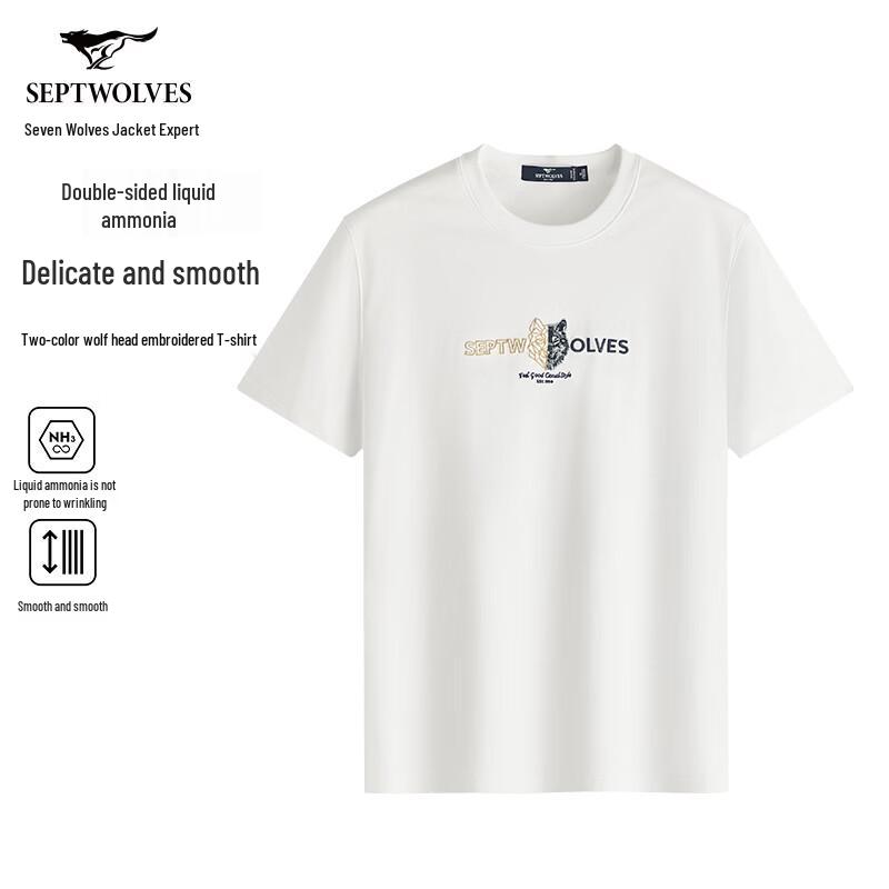 Septwolves Men s Embroidered Wolf Head Cotton T-Shirt 180/96A