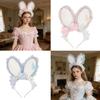 Plush Sweet Rabbit Ears Headband With Elegant Lace And Bowknot Detachable For Cosplay Party And Daily Wear