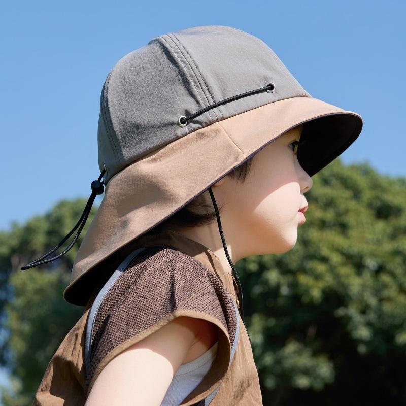 Summer Ice Silk Children'S Sunshade Basin Hat Sunscreen Bucket Hat Outdoor Boys And Girls Mountaineering Hat Thin Sun Hat